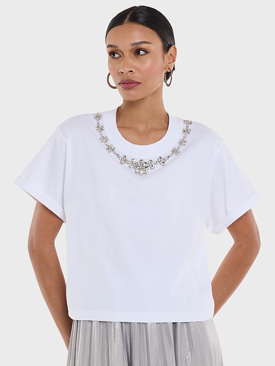 Rhinestone Embellished Crop T-Shirt