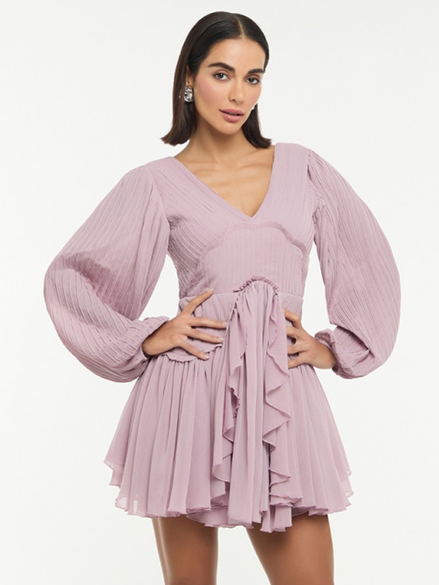 Pleated Mini Dress with Ruffles