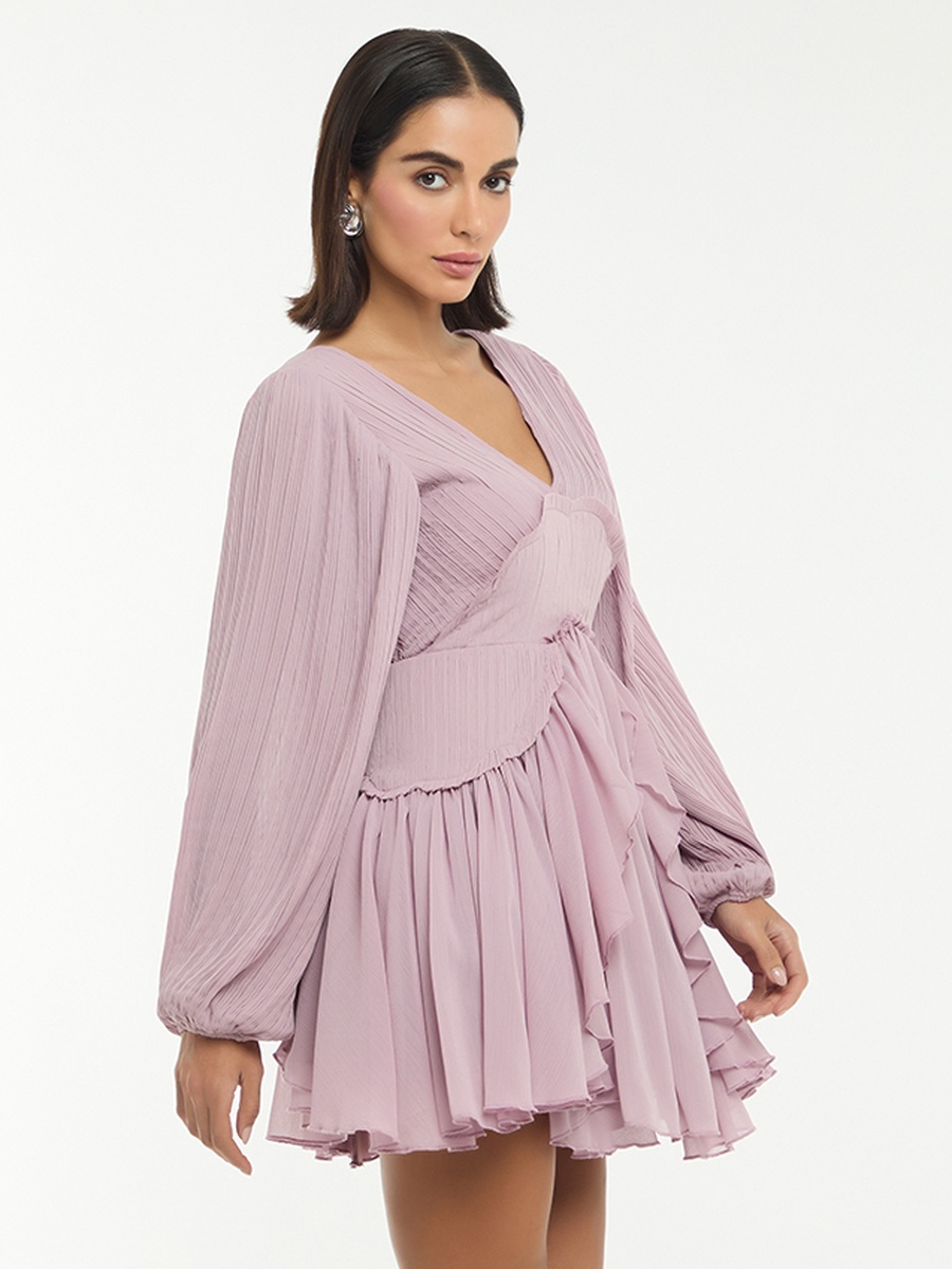 Pleated Mini Dress with Ruffles