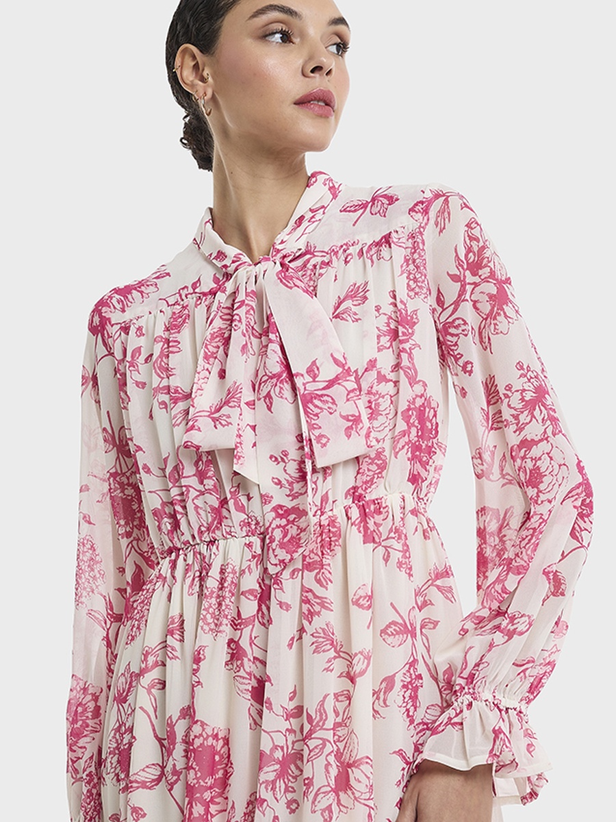Printed Dress with Tie Neck