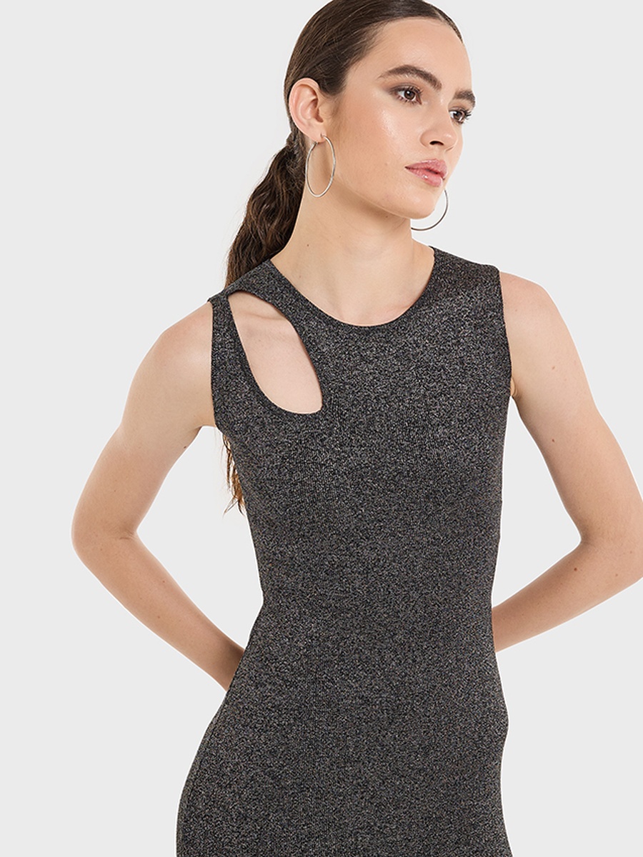 Metallic Cutout Detail Bodycon Midi Dress