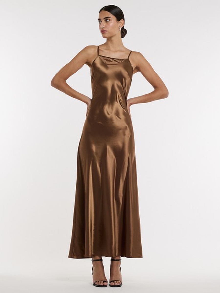 Plain Satin Strappy Maxi Slip Dress