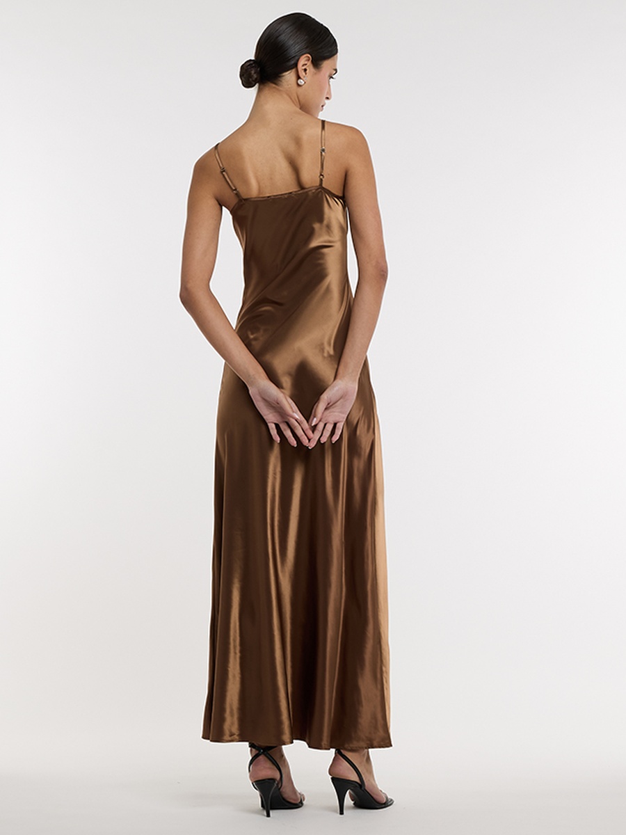 Plain Satin Strappy Maxi Slip Dress