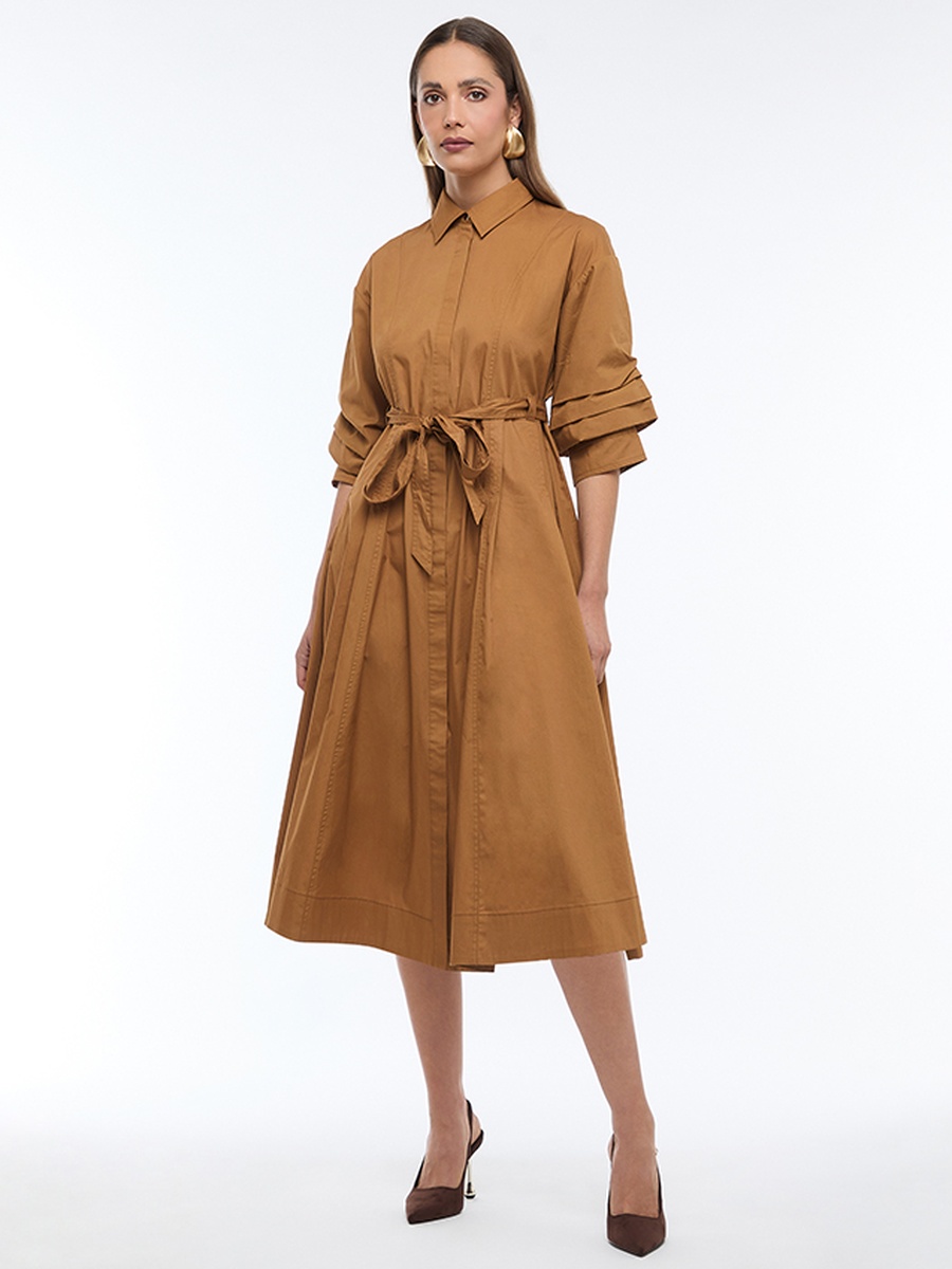 Plain Poplin Shirt Midi Dress