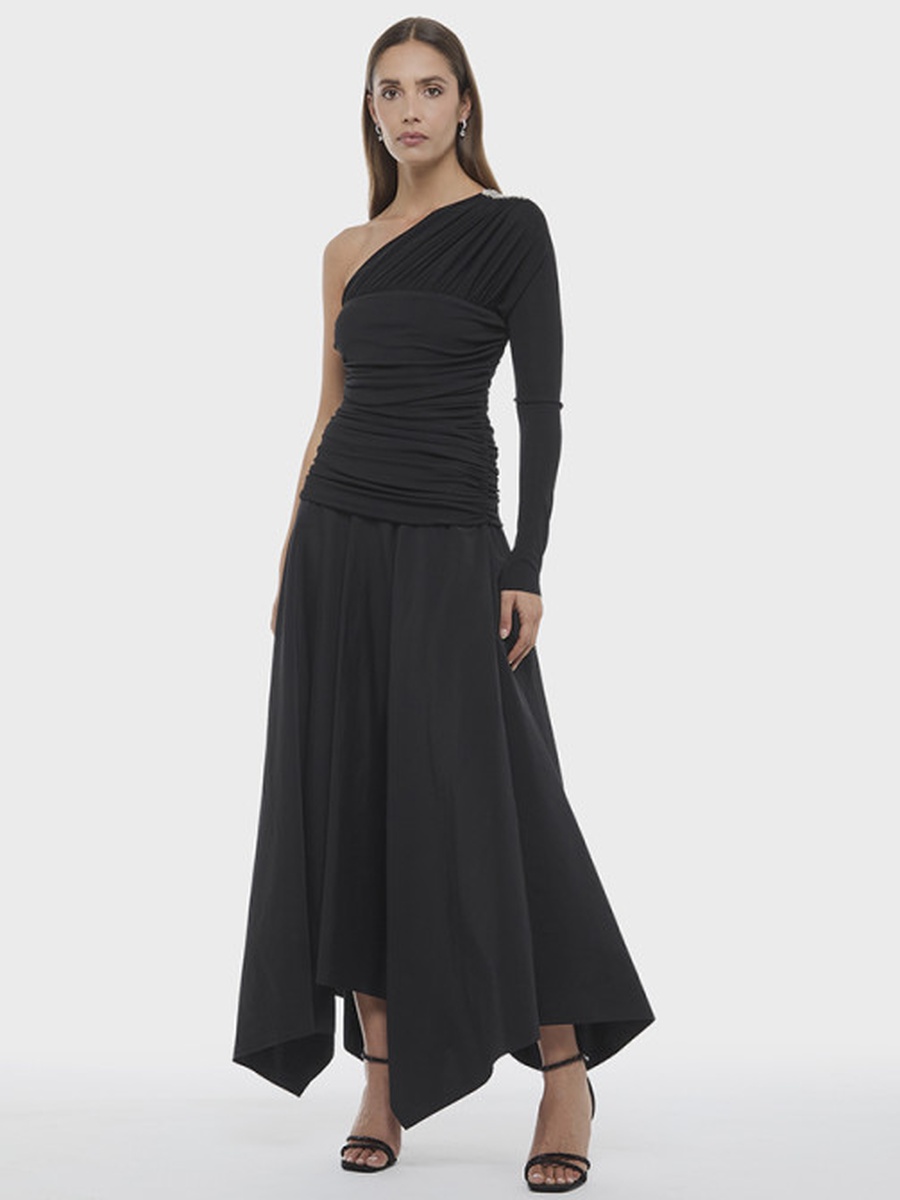 One Shoulder Ruched Asymmetric Dress