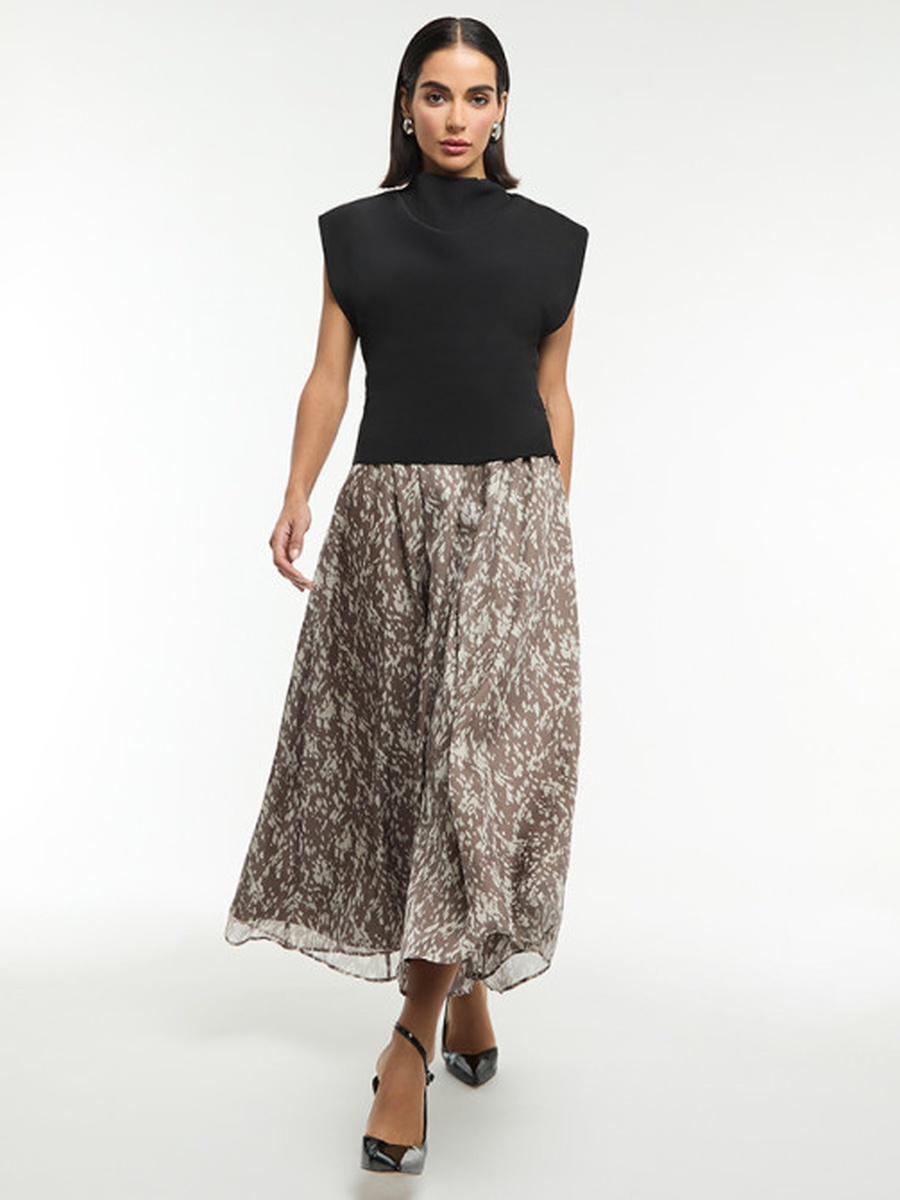 Printed Flared Midi Skirt