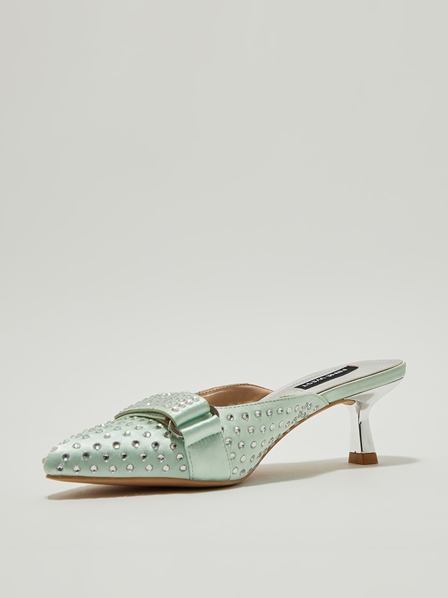 Embellished Pointed Toe Kitten Heel Shoes