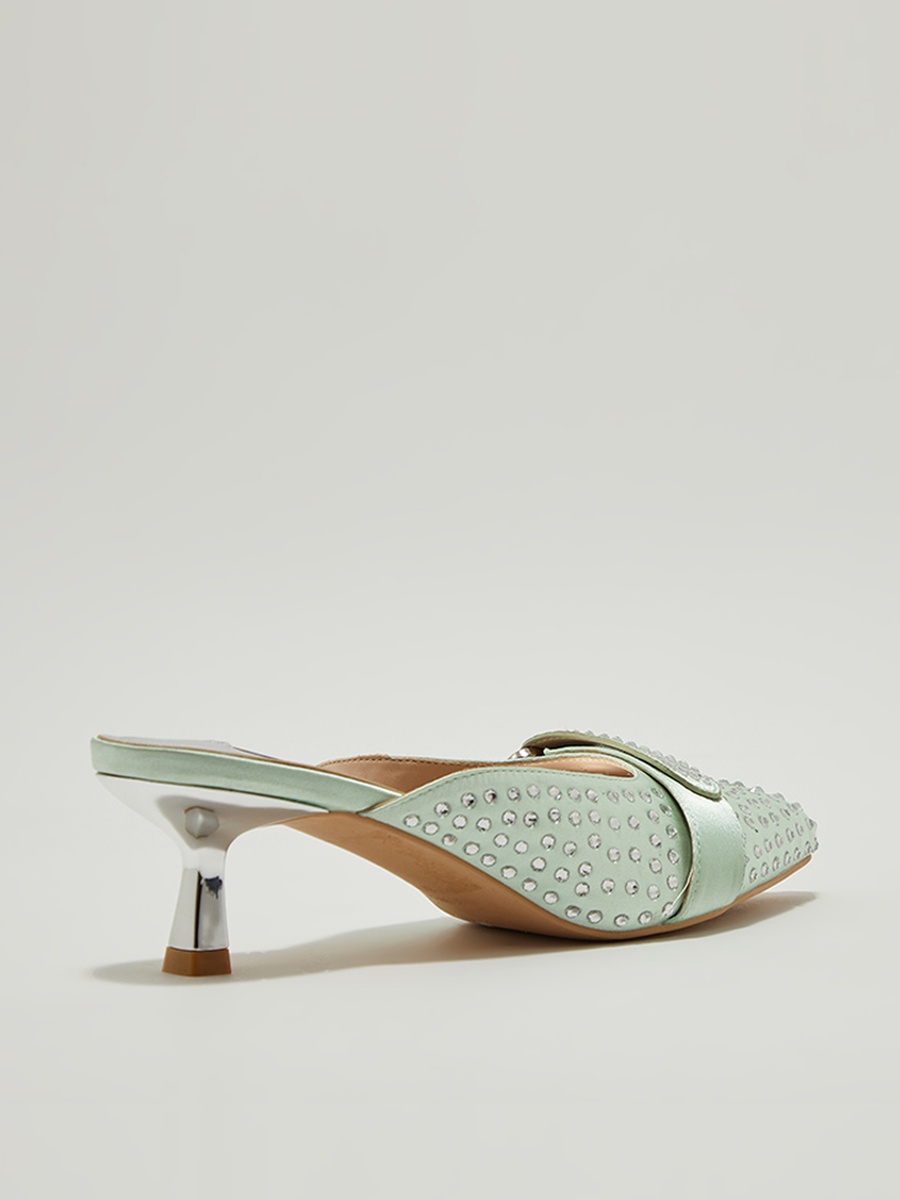 Embellished Pointed Toe Kitten Heel Shoes