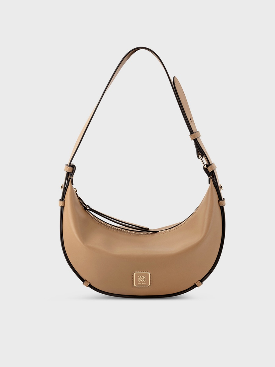Beige Logo Detail Half Moon Shoulder Bag