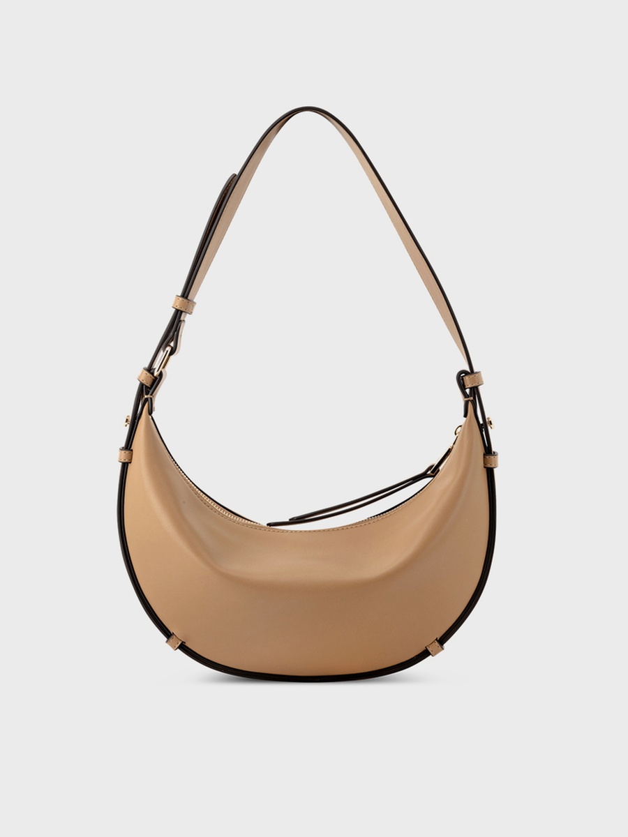 Beige Logo Detail Half Moon Shoulder Bag