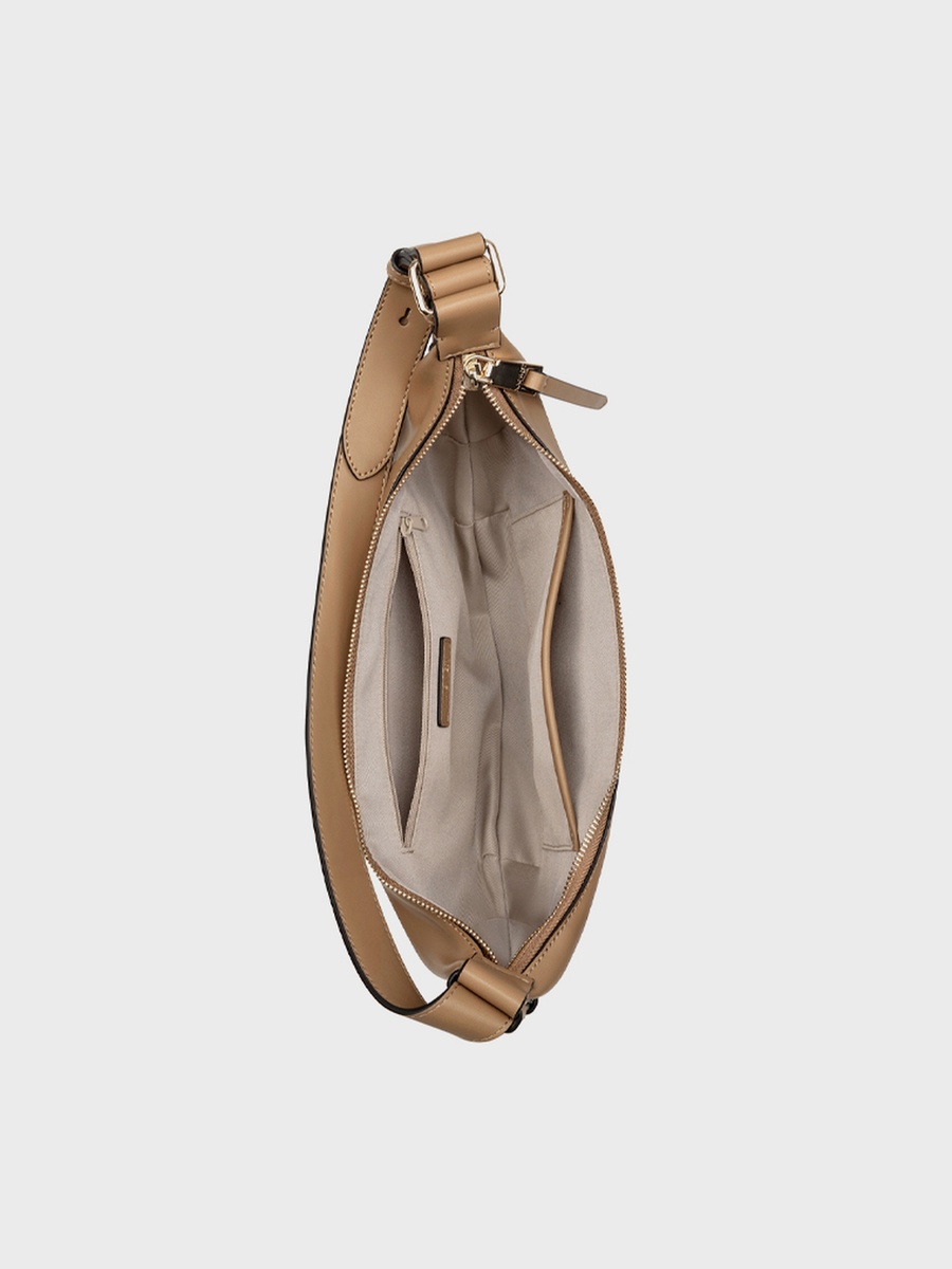 Beige Logo Detail Half Moon Shoulder Bag