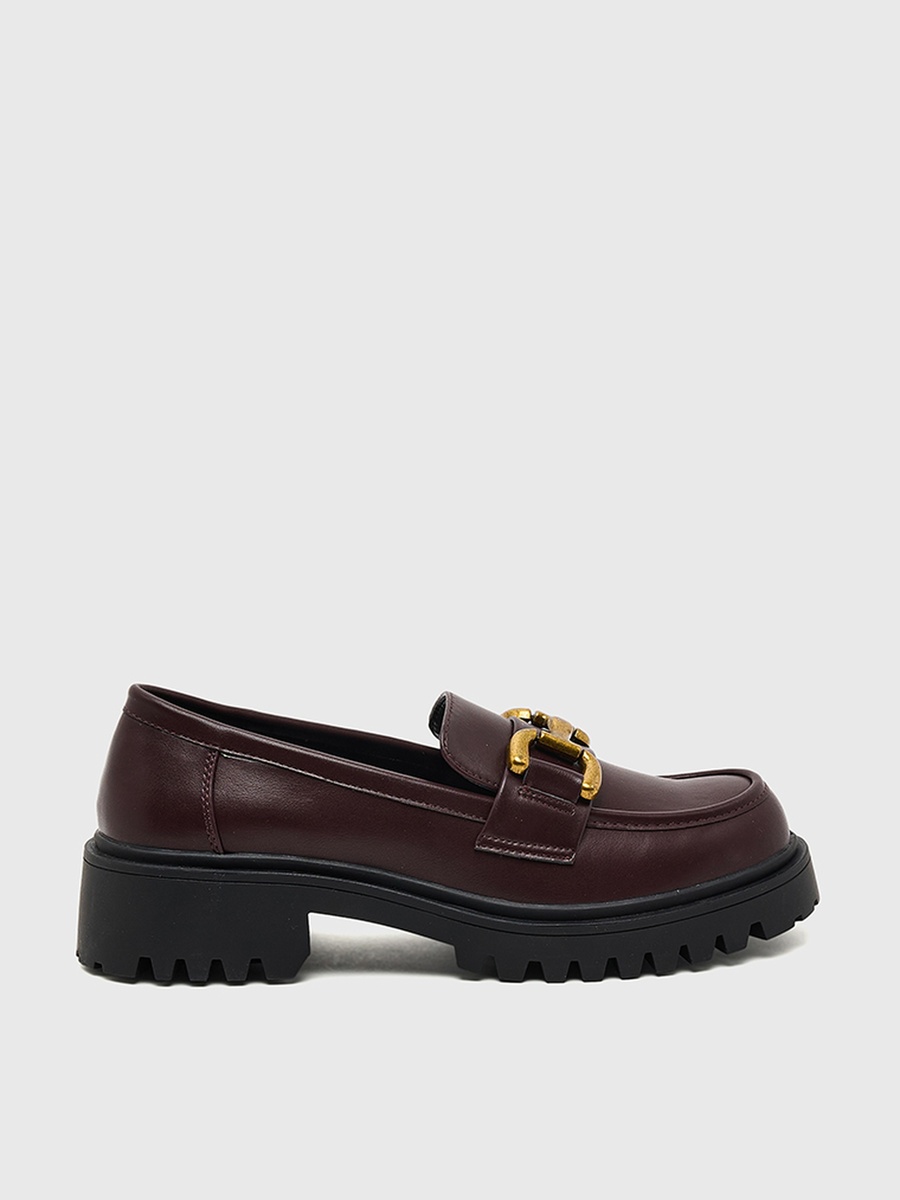 Plain Chunky Heel Bit Loafers