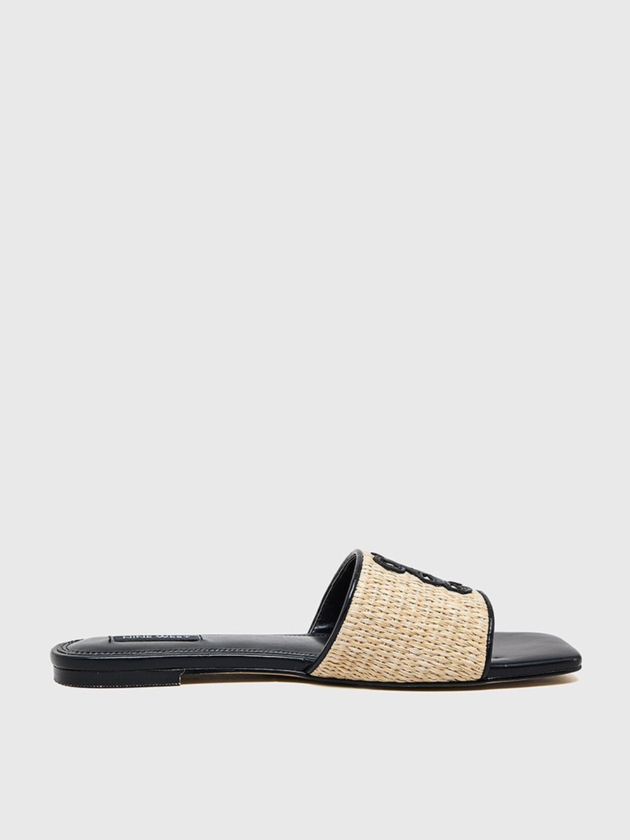 Textured Flat Sandals with Logo Detail