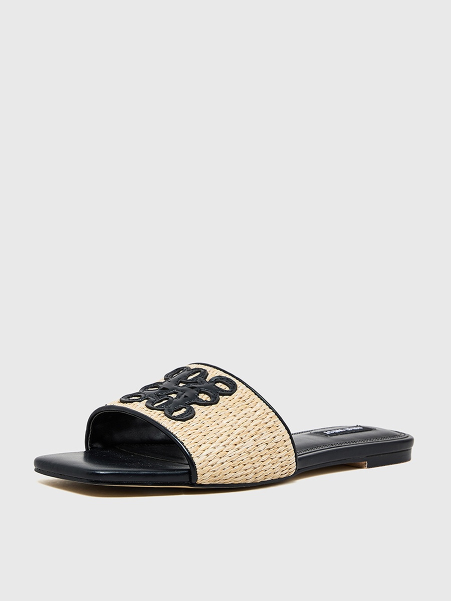 Textured Flat Sandals with Logo Detail