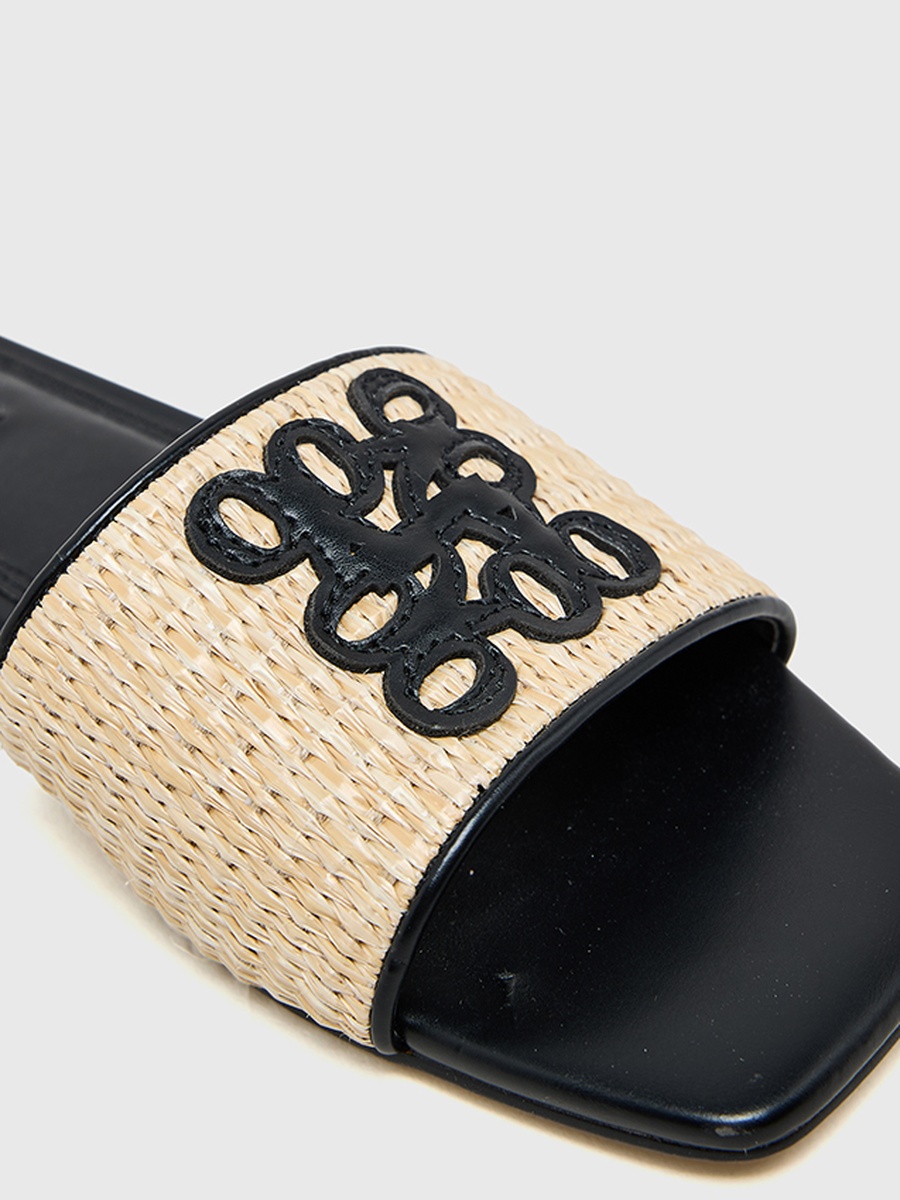Textured Flat Sandals with Logo Detail