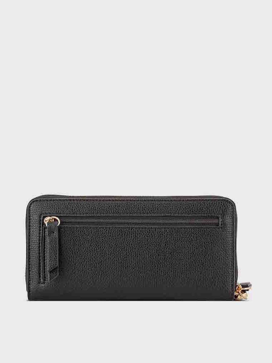 Black Logo Detail Wristlet Zip-Around Wallet