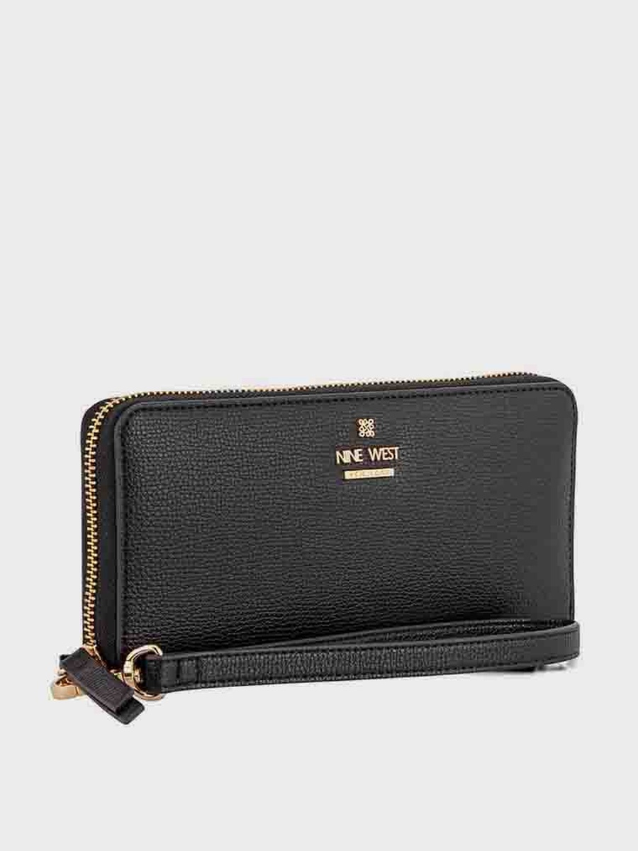 Black Logo Detail Wristlet Zip-Around Wallet