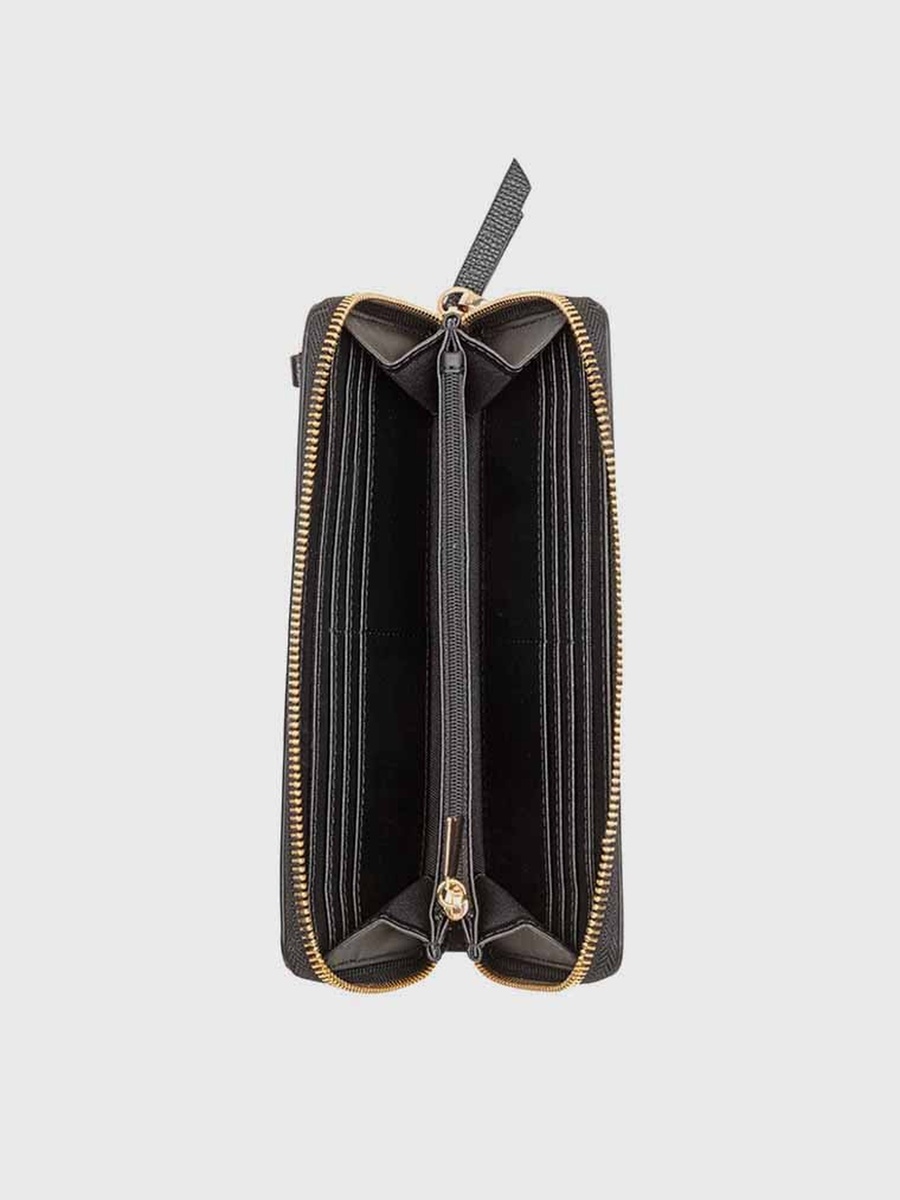 Black Logo Detail Wristlet Zip-Around Wallet