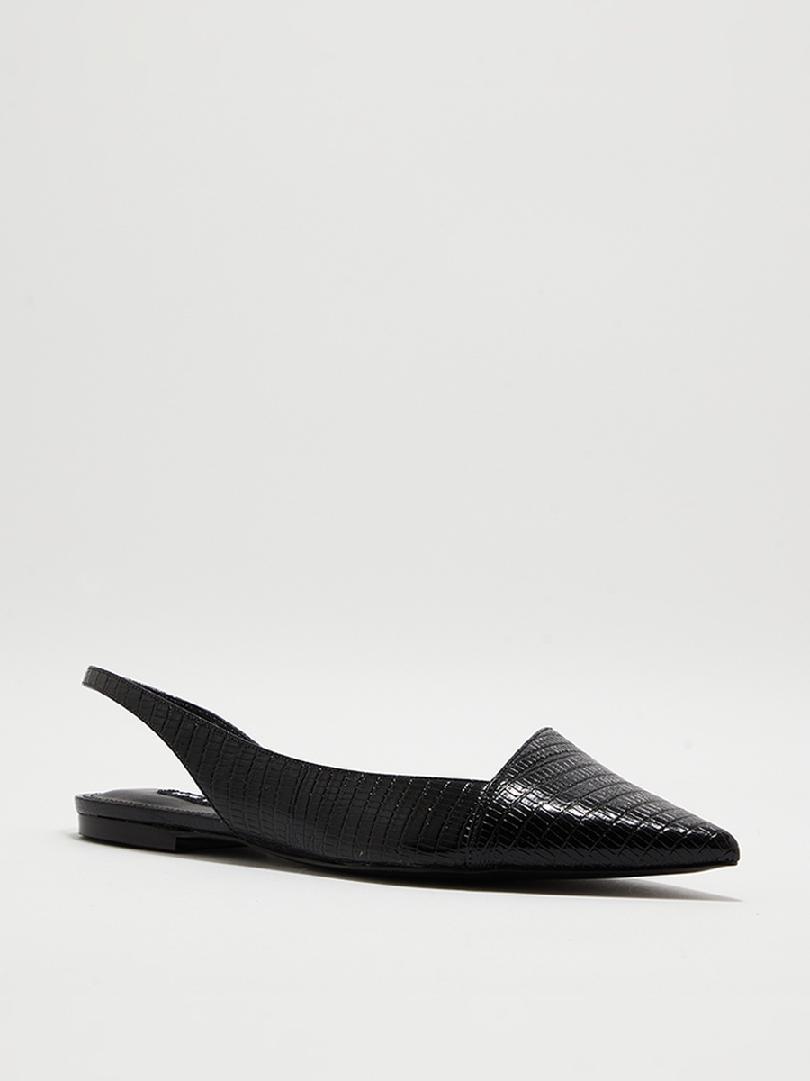 Black Textured Slingback Flat Shoes