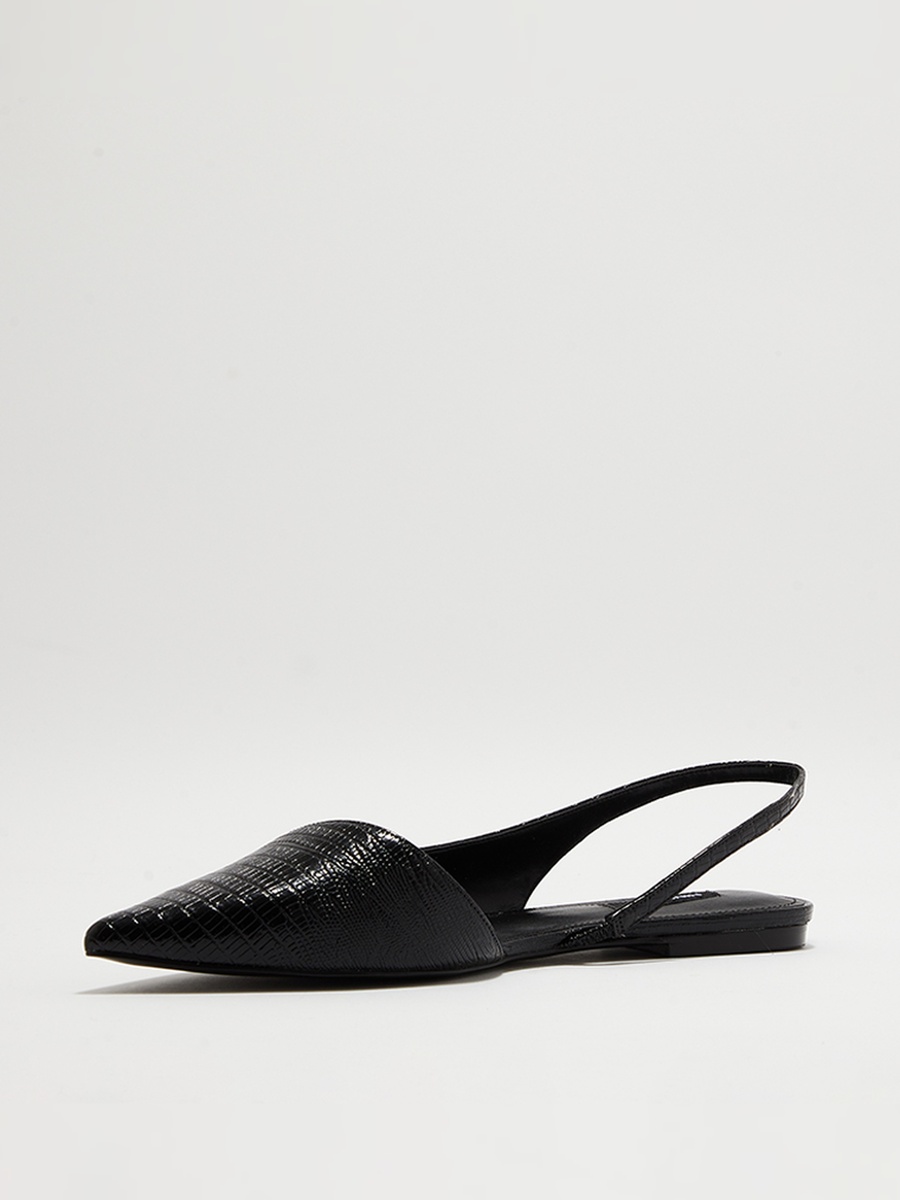 Black Textured Slingback Flat Shoes