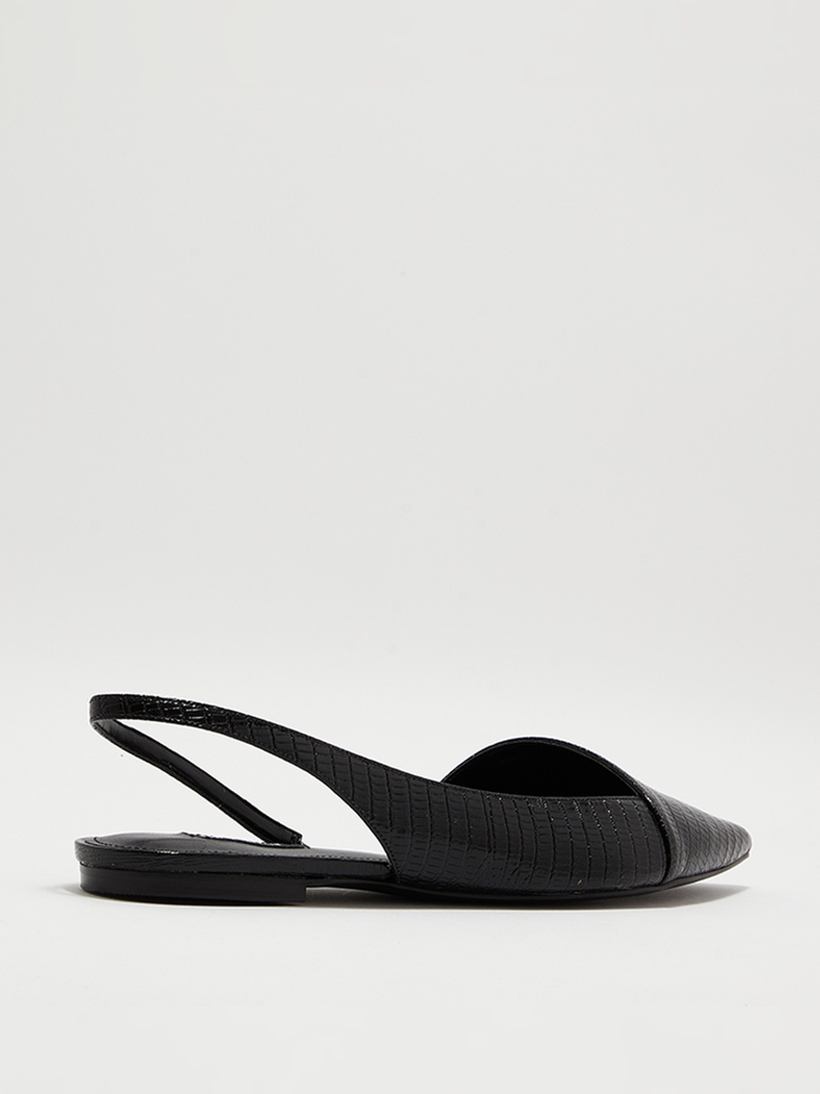 Black Textured Slingback Flat Shoes