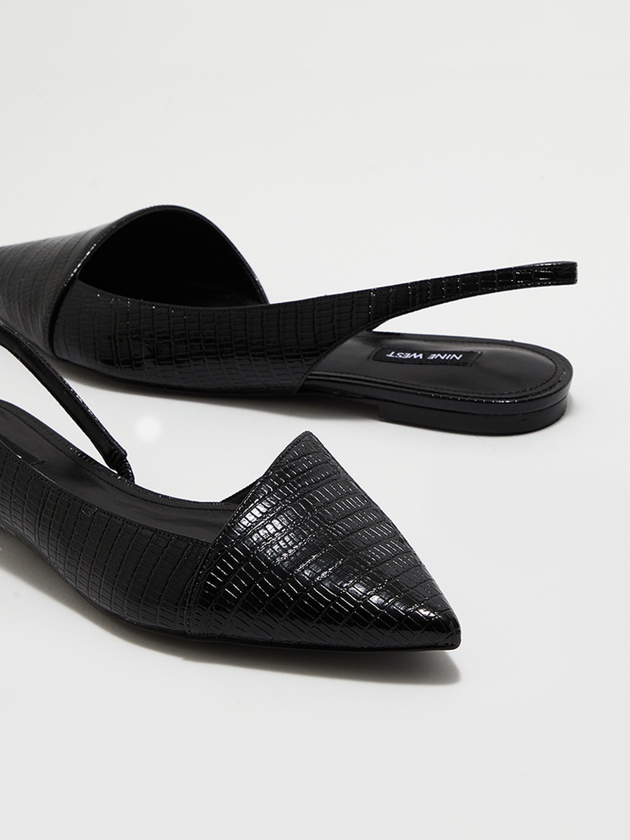 Black Textured Slingback Flat Shoes
