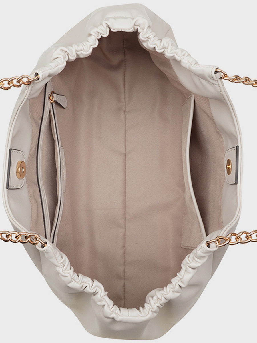 White Logo Detail Tote Bag with Chain Trim Handle
