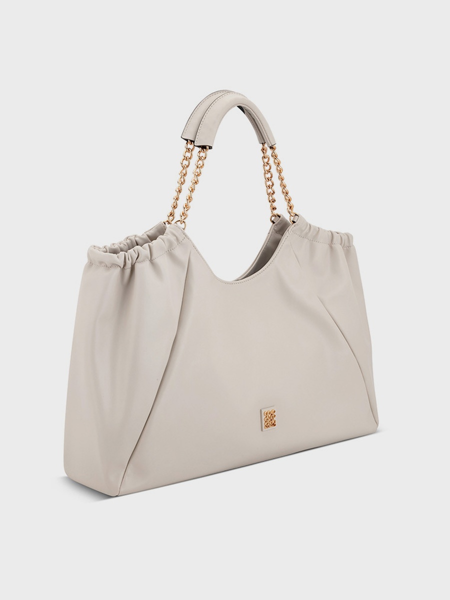 White Logo Detail Tote Bag with Chain Trim Handle