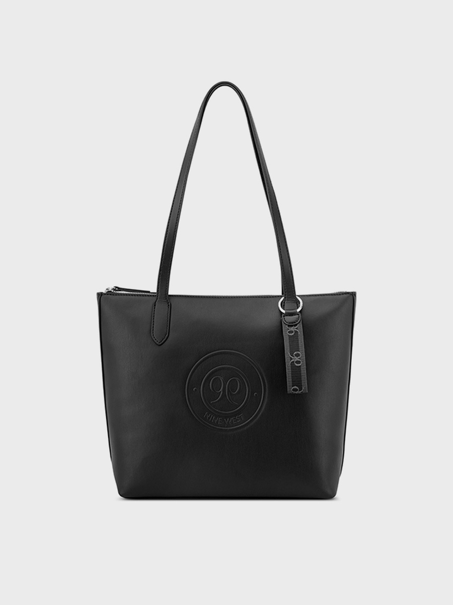 Black Logo Detail Tote Bag with Zip Closure