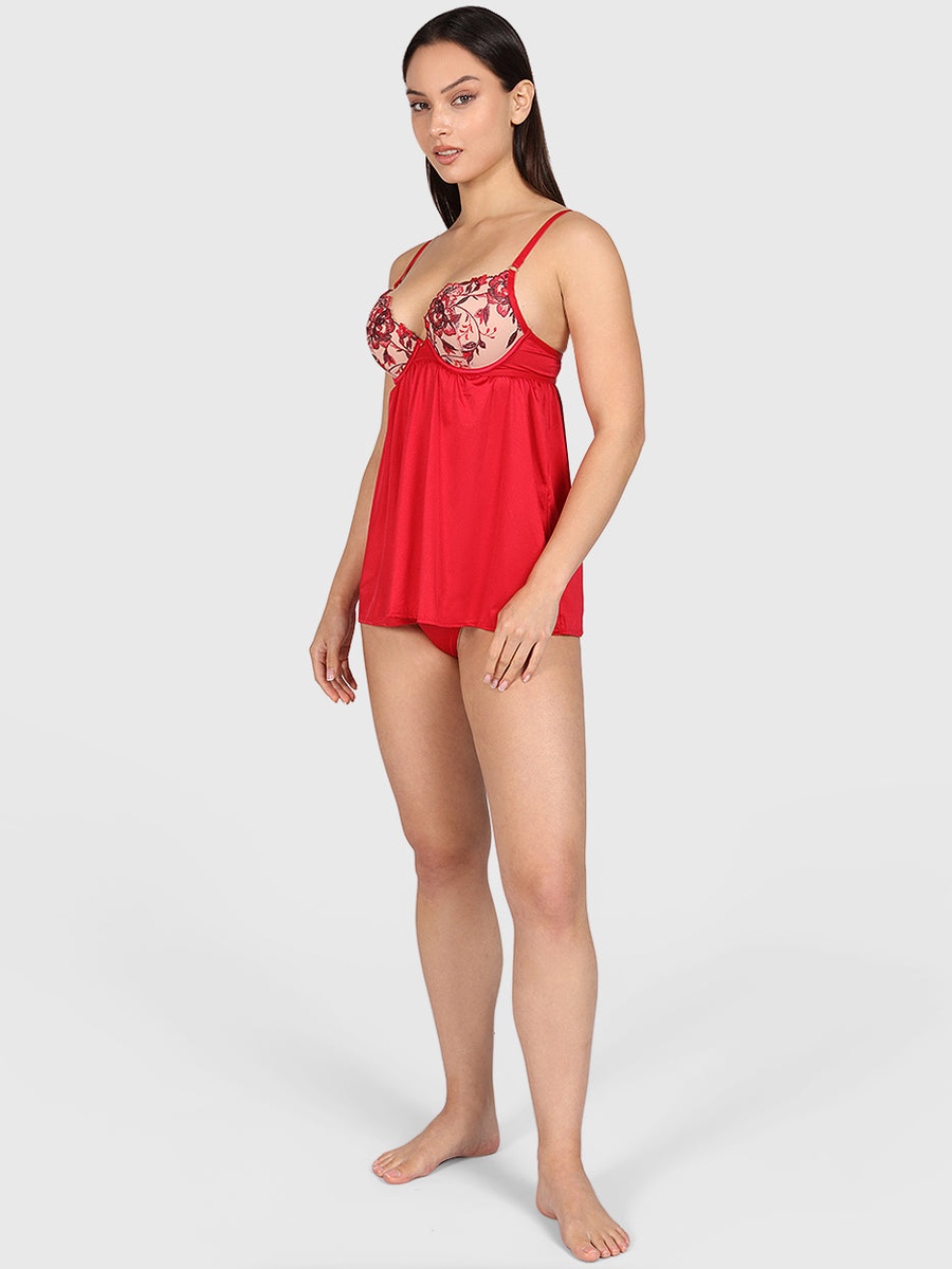 Floral Lace Cupped Babydoll with Briefs