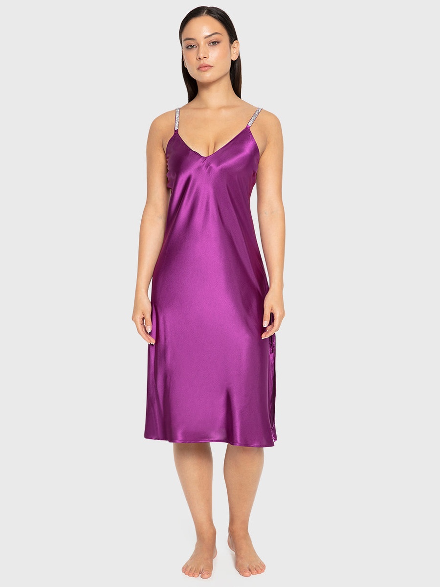 Embellished Strap Satin Slip Dress