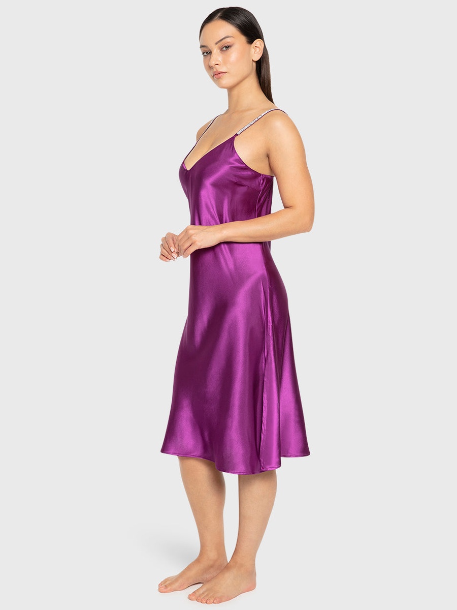 Embellished Strap Satin Slip Dress
