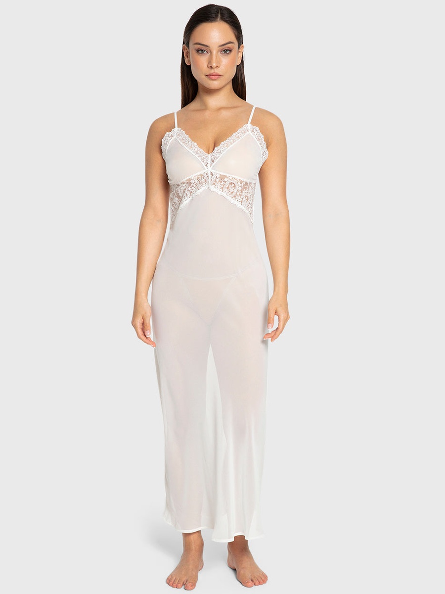 Lace Detail Chiffon Slip Dress