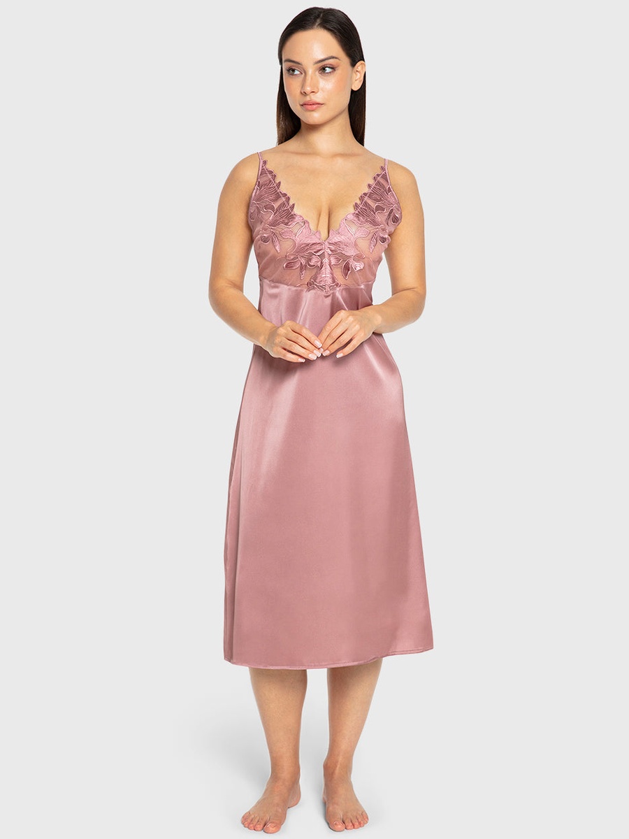 Lace Textured Satin Slip Dress