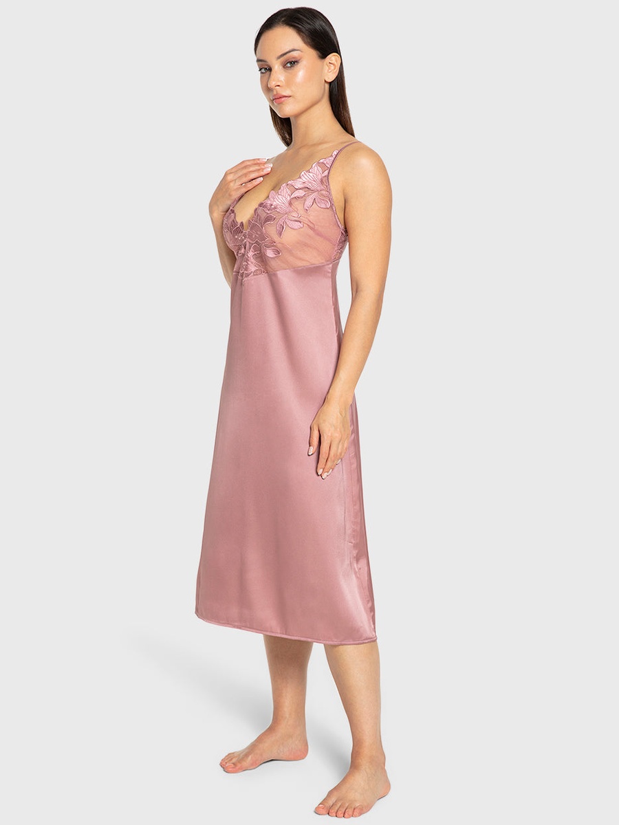 Lace Textured Satin Slip Dress