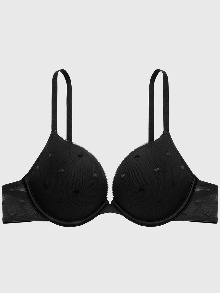 Heart Pattern Padded Wired Plunge Bra
