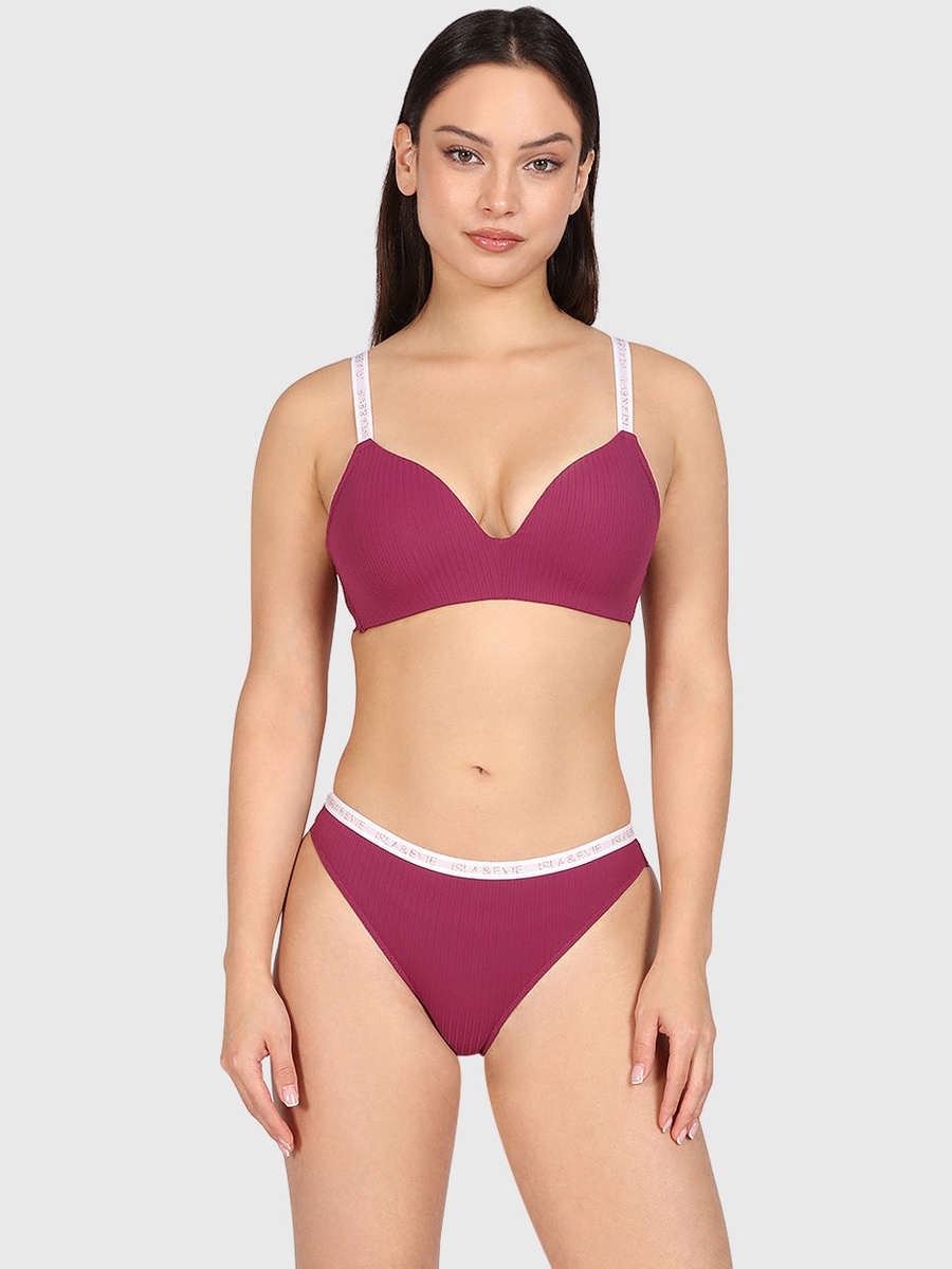 Padded Non Wired Textured Plunge Bra