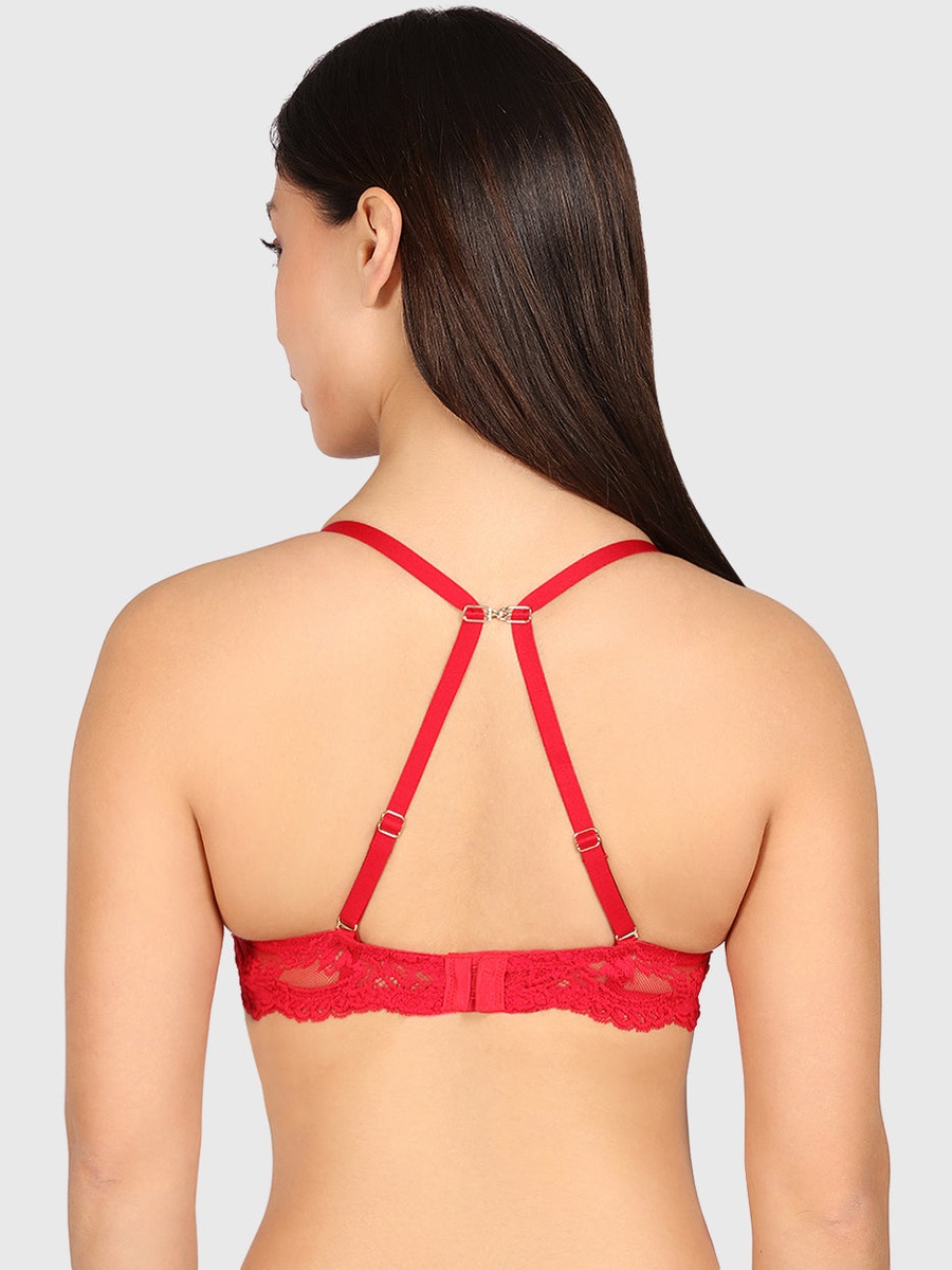 Lace Band Detail Padded Plunge Bra