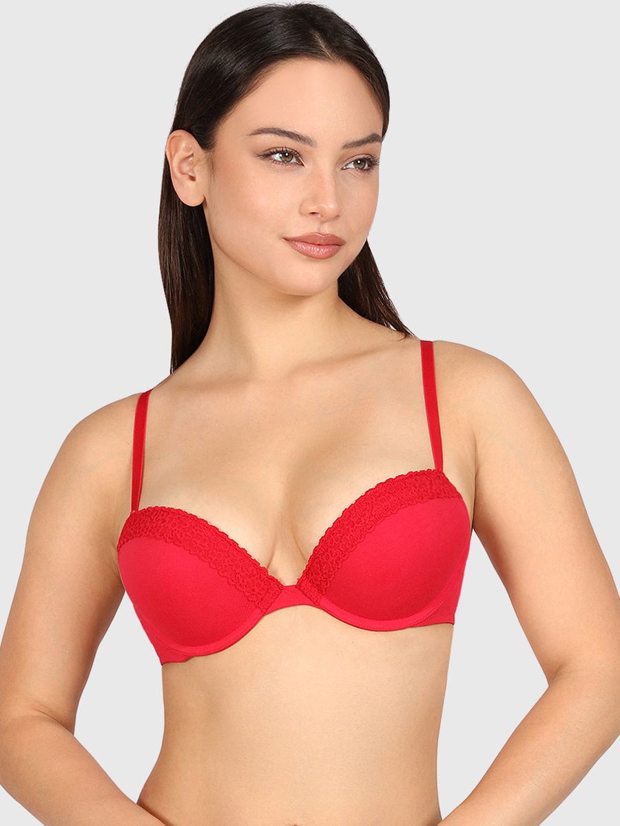Lace Detail Padded Wired Plunge Bra