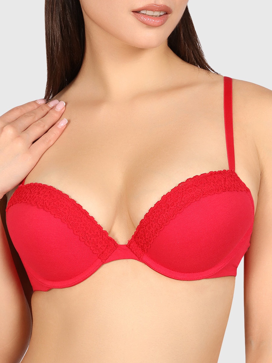 Lace Detail Padded Wired Plunge Bra