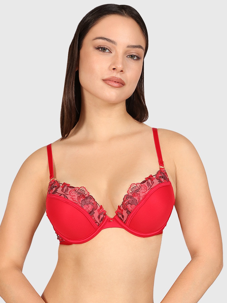 Floral Lace Padded Wired Plunge Bra