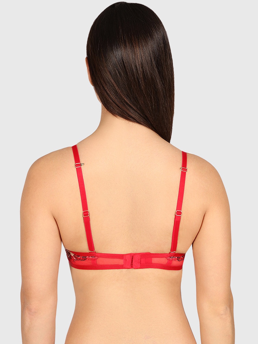 Floral Lace Padded Wired Plunge Bra