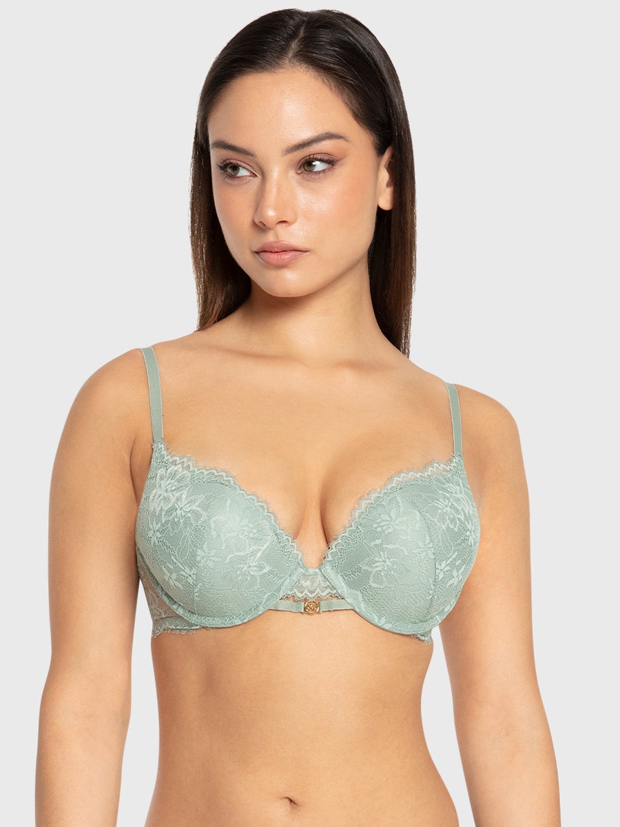 Lace Overlay Double Push Up Plunge Bra