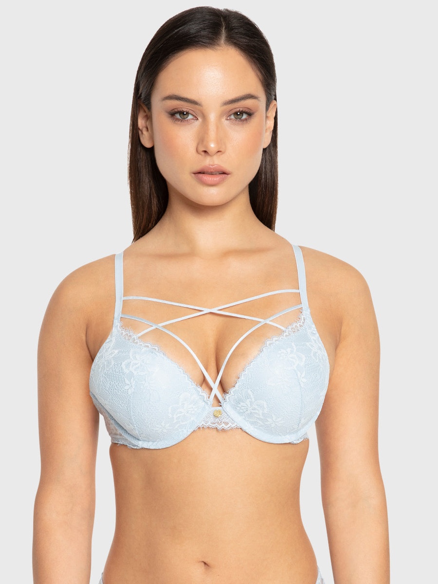 Strappy Lace Padded Double Push Up Plunge Bra