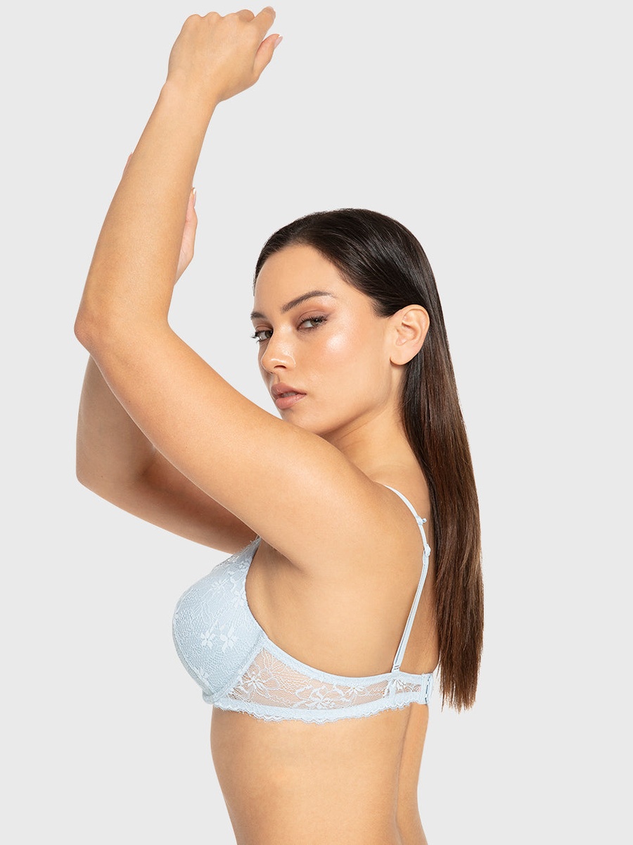Strappy Lace Padded Double Push Up Plunge Bra