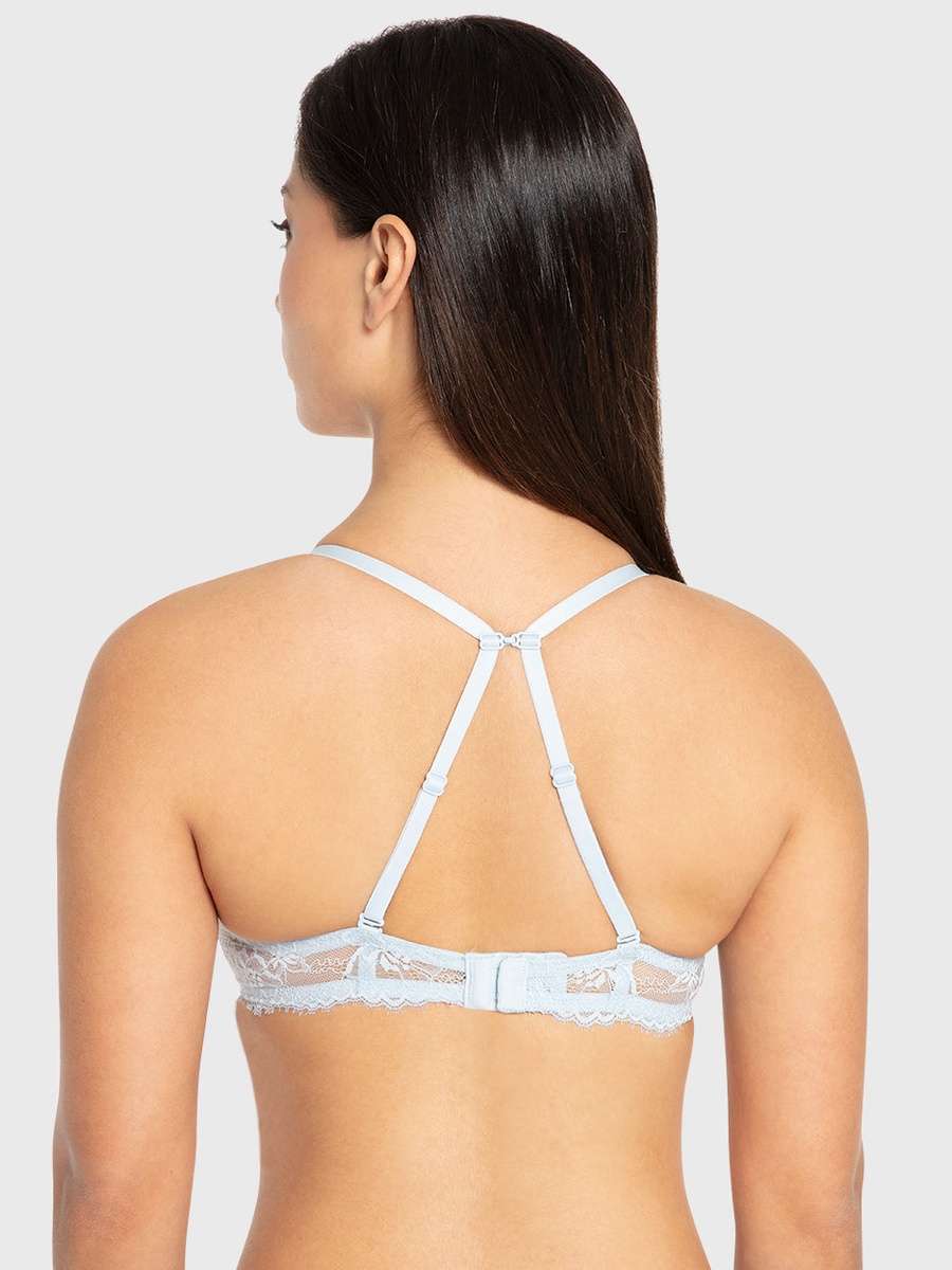 Strappy Lace Padded Double Push Up Plunge Bra