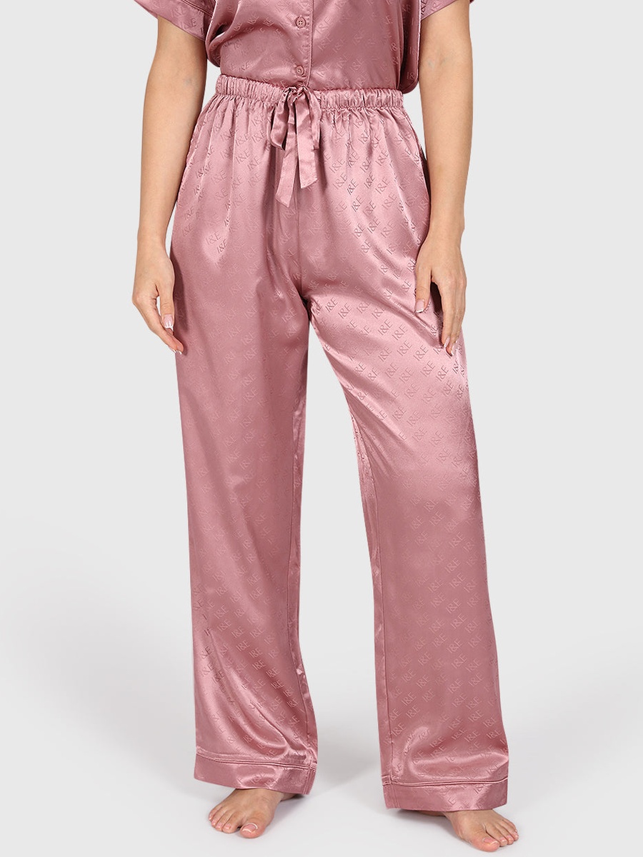 Pink Satin Logo Pattern Shirt and Pyjama Set