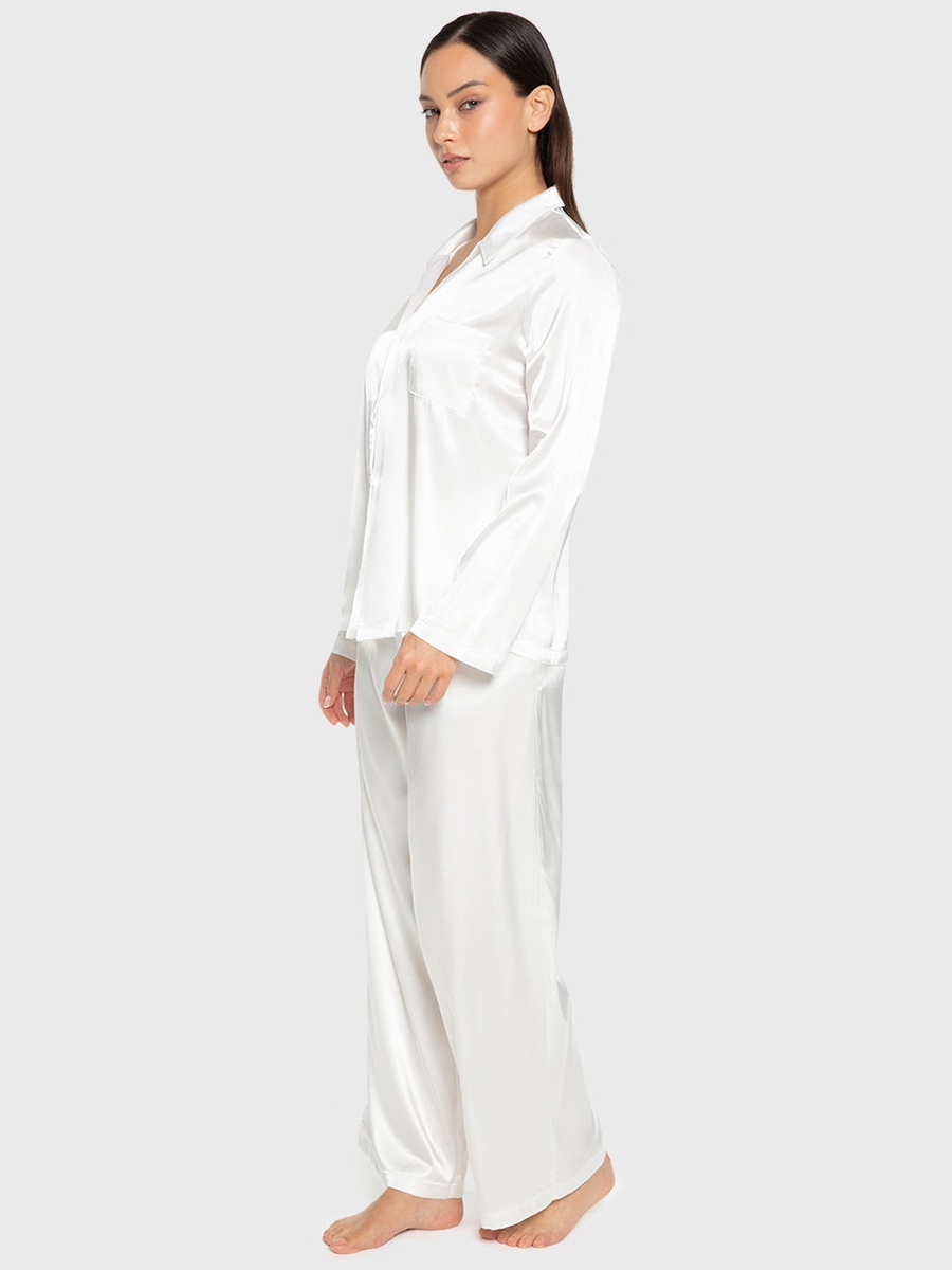 White Satin Long Sleeve Shirt and Pyjama Set