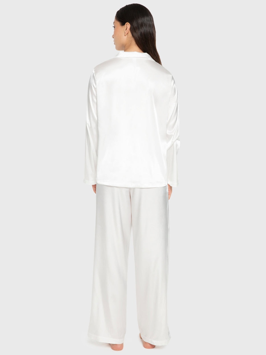 White Satin Long Sleeve Shirt and Pyjama Set