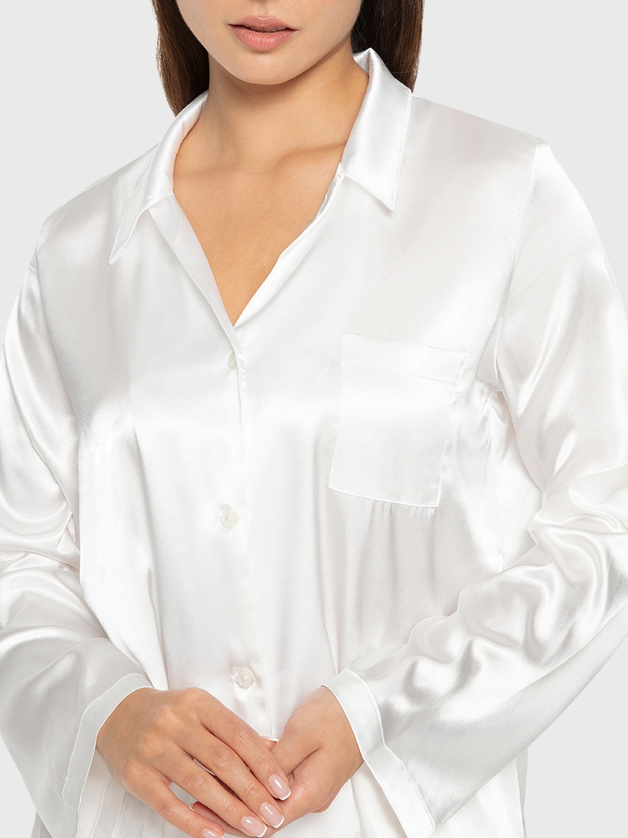 White Satin Long Sleeve Shirt and Pyjama Set